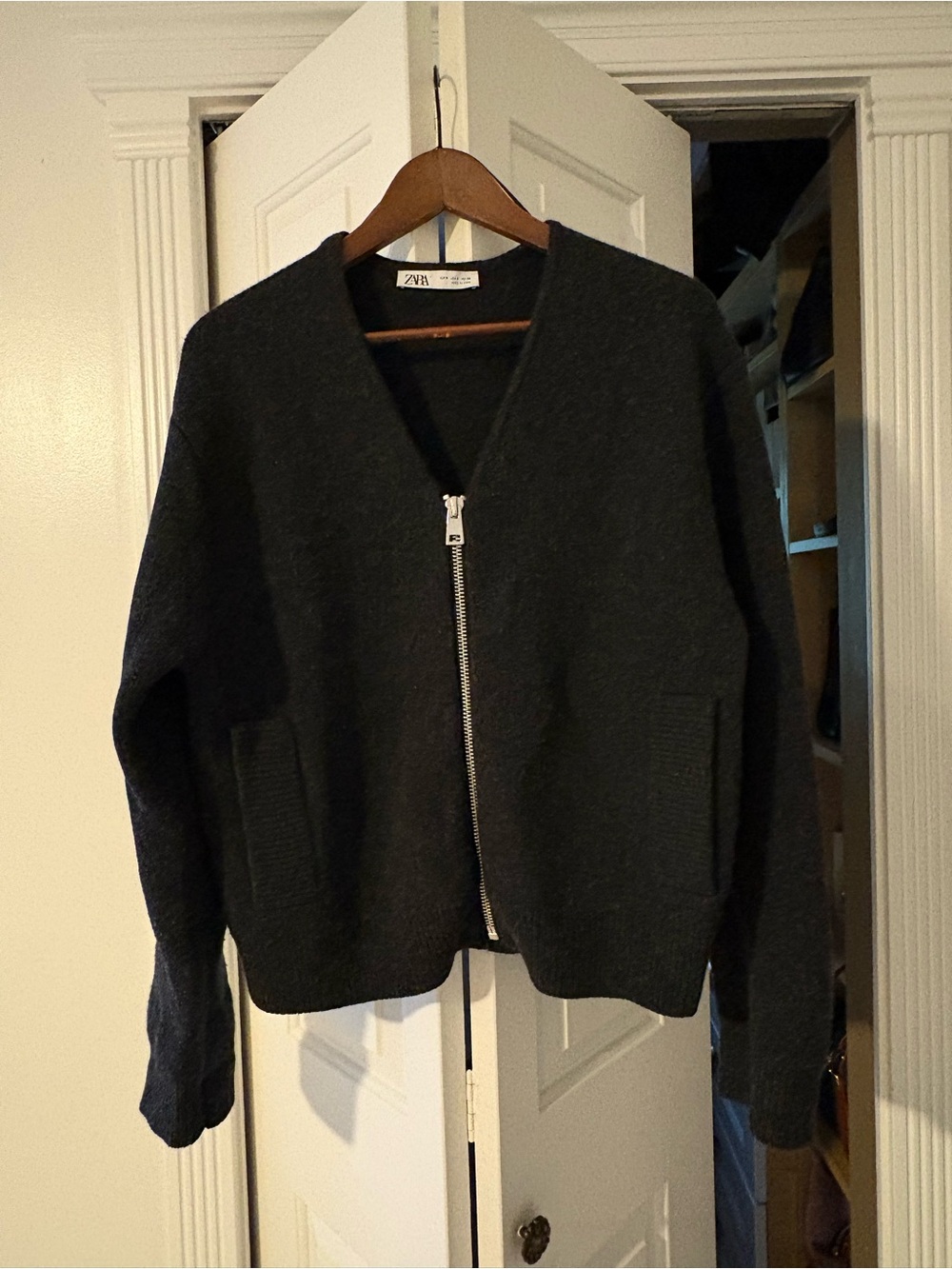Zara Charcoal Gray Zip-Front Bomber Jacket